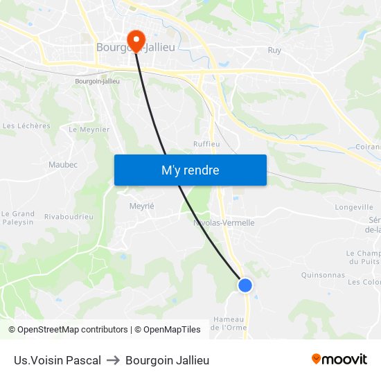 Us.Voisin Pascal to Bourgoin Jallieu map