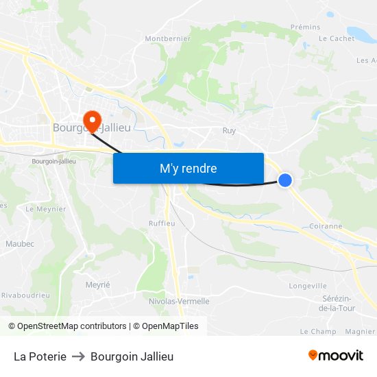 La Poterie to Bourgoin Jallieu map