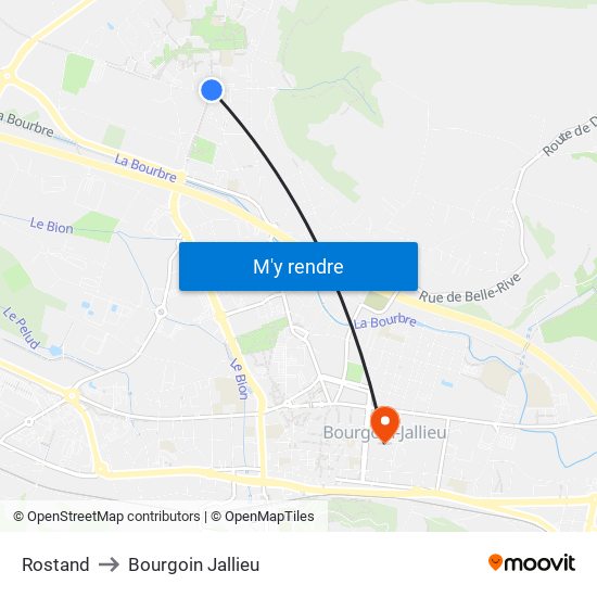 Rostand to Bourgoin Jallieu map