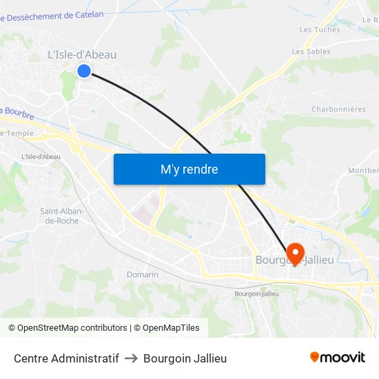 Centre Administratif to Bourgoin Jallieu map