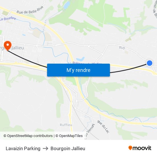 Lavaizin Parking to Bourgoin Jallieu map