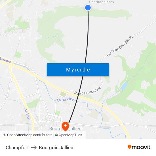 Champfort to Bourgoin Jallieu map