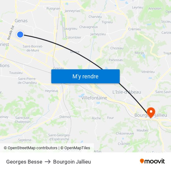 Georges Besse to Bourgoin Jallieu map