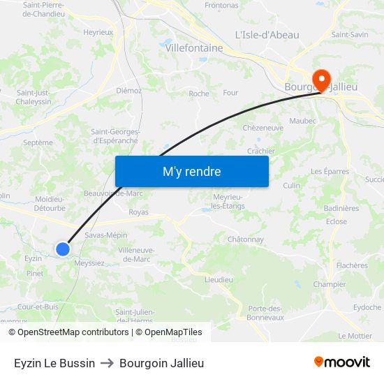 Eyzin Le Bussin to Bourgoin Jallieu map
