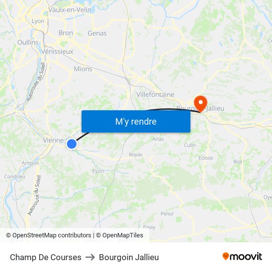 Champ De Courses to Bourgoin Jallieu map