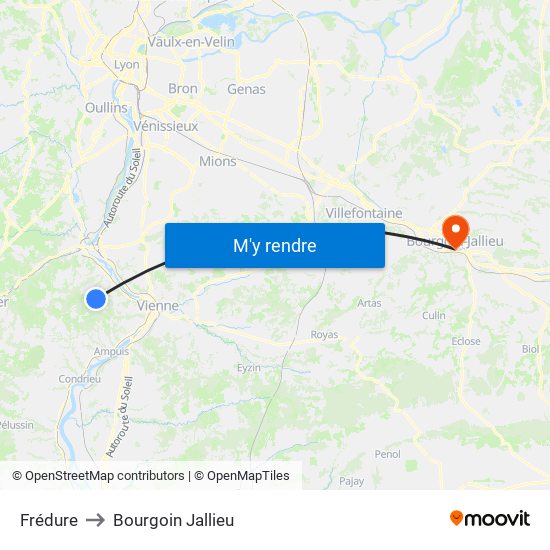 Frédure to Bourgoin Jallieu map