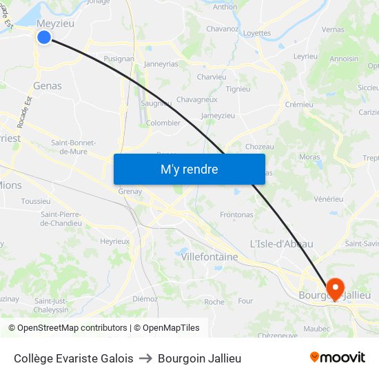 Collège Evariste Galois to Bourgoin Jallieu map