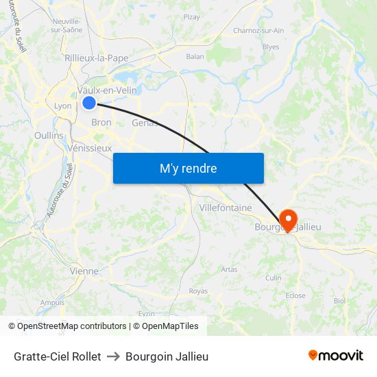 Gratte-Ciel Rollet to Bourgoin Jallieu map