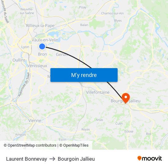 Laurent Bonnevay to Bourgoin Jallieu map