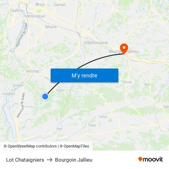 Lot Chataigniers to Bourgoin Jallieu map
