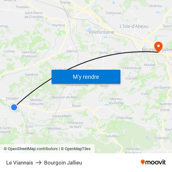 Le Viannais to Bourgoin Jallieu map