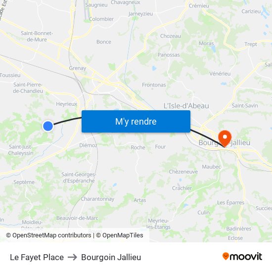 Le Fayet Place to Bourgoin Jallieu map