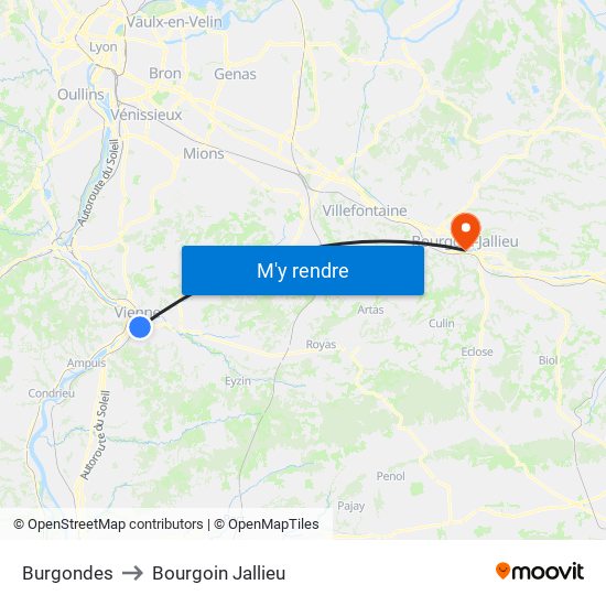 Burgondes to Bourgoin Jallieu map