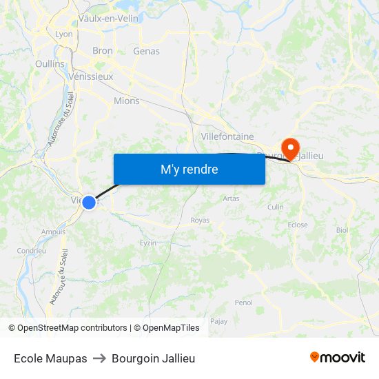 Ecole Maupas to Bourgoin Jallieu map