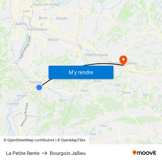 La Petite Rente to Bourgoin Jallieu map