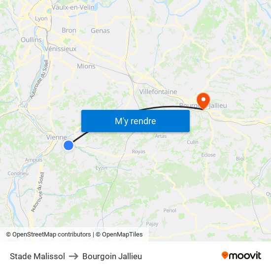 Stade Malissol to Bourgoin Jallieu map