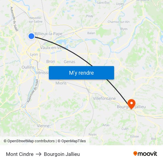 Mont Cindre to Bourgoin Jallieu map