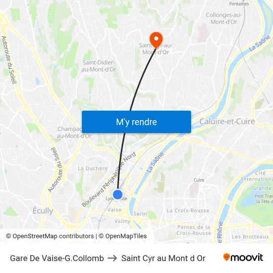 Gare De Vaise-G.Collomb to Saint Cyr au Mont d Or map