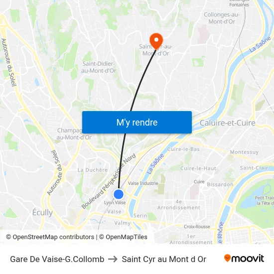 Gare De Vaise-G.Collomb to Saint Cyr au Mont d Or map