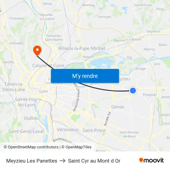 Meyzieu Les Panettes to Saint Cyr au Mont d Or map