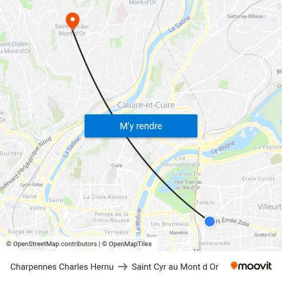 Charpennes Charles Hernu to Saint Cyr au Mont d Or map