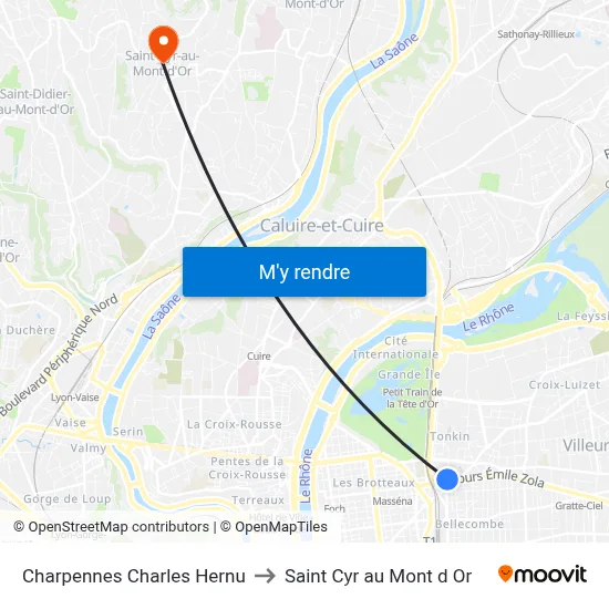 Charpennes Charles Hernu to Saint Cyr au Mont d Or map