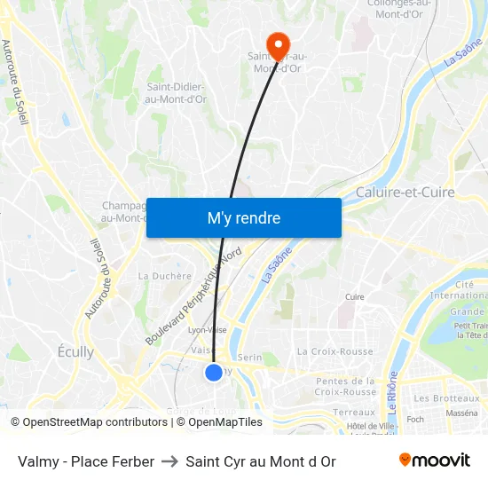 Valmy - Place Ferber to Saint Cyr au Mont d Or map
