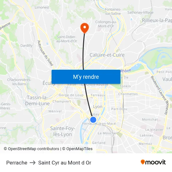 Perrache to Saint Cyr au Mont d Or map