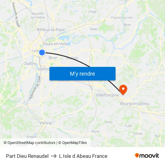 Part-Dieu Renaudel to L Isle d Abeau France map