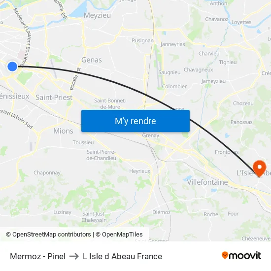 Mermoz - Pinel to L Isle d Abeau France map