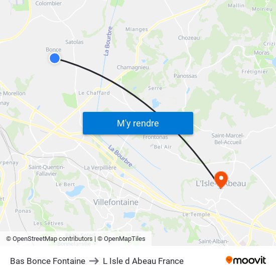 Bas Bonce Fontaine to L Isle d Abeau France map
