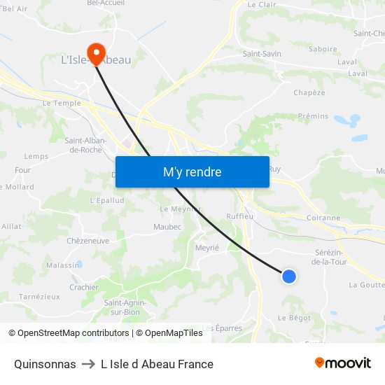 Quinsonnas to L Isle d Abeau France map