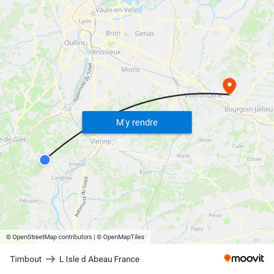 Timbout to L Isle d Abeau France map