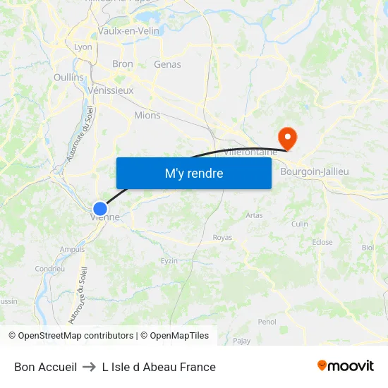 Bon Accueil to L Isle d Abeau France map
