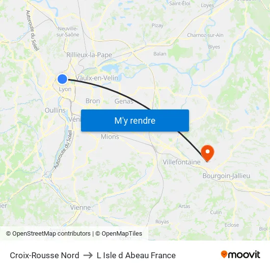 Croix-Rousse Nord to L Isle d Abeau France map