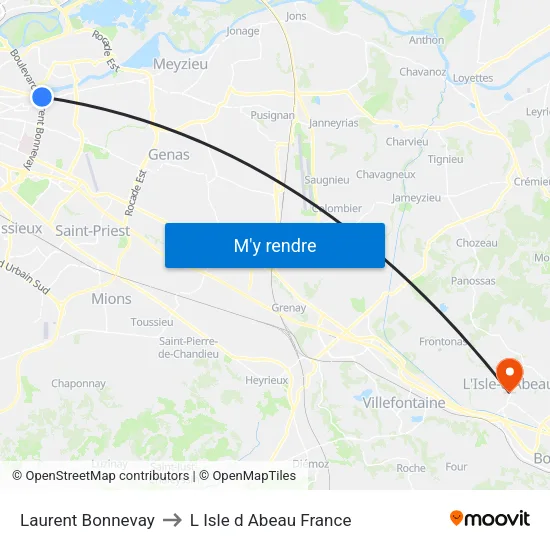 Laurent Bonnevay to L Isle d Abeau France map