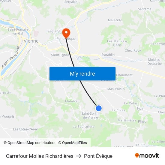 Carrefour Molles Richardières to Pont Évêque map