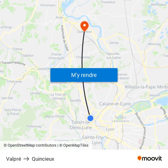 Valpré to Quincieux map