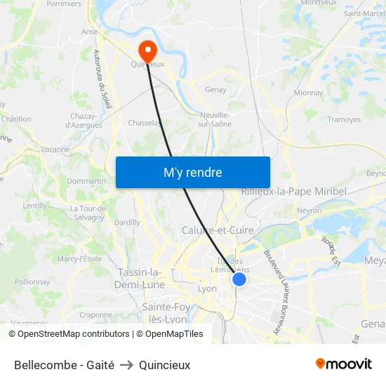 Bellecombe - Gaité to Quincieux map