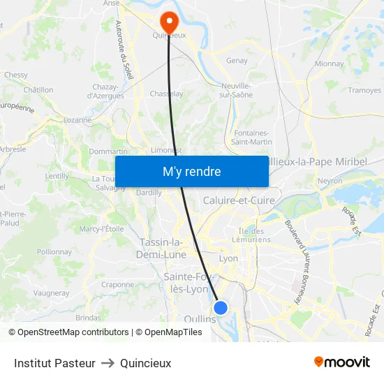 Institut Pasteur to Quincieux map