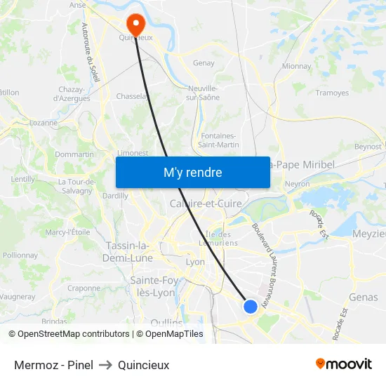Mermoz - Pinel to Quincieux map