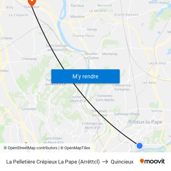 La Pelletière Crépieux La Pape (Arrêttcl) to Quincieux map