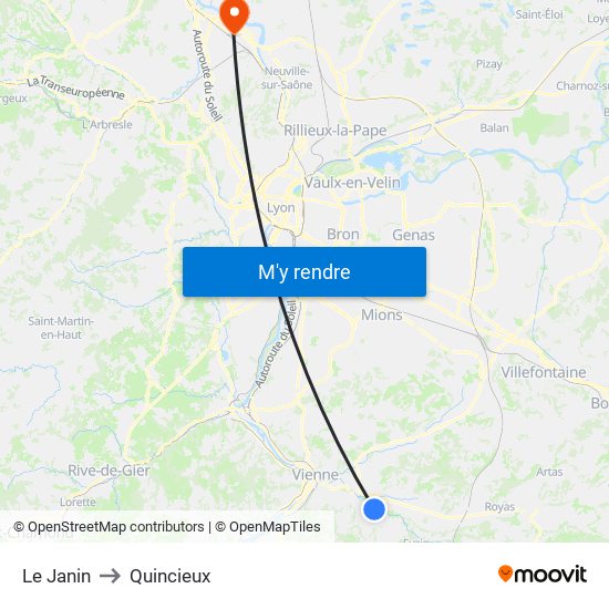 Le Janin to Quincieux map