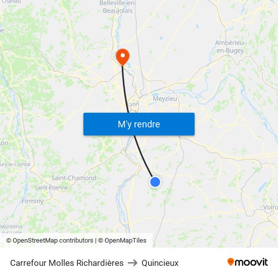 Carrefour Molles Richardières to Quincieux map