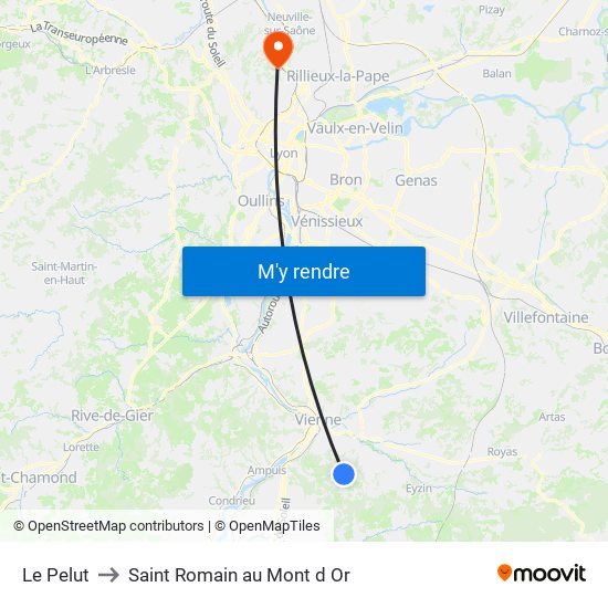 Le Pelut to Saint Romain au Mont d Or map