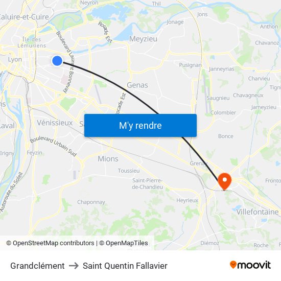 Grandclément to Saint Quentin Fallavier map