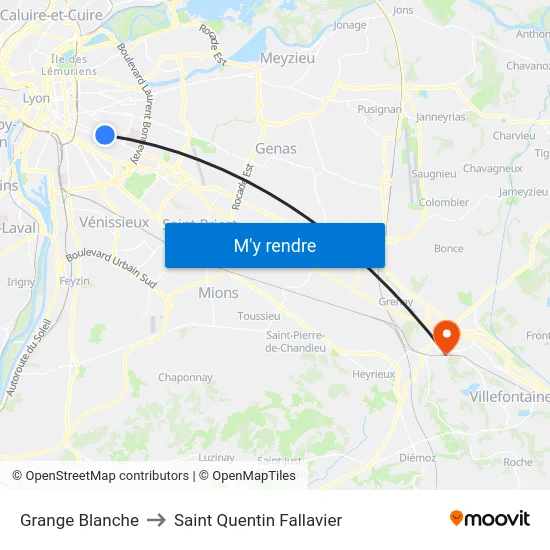 Grange Blanche to Saint Quentin Fallavier map