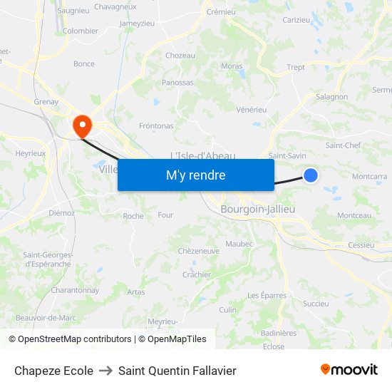 Chapeze Ecole to Saint Quentin Fallavier map