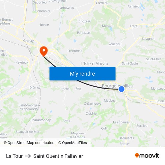La Tour to Saint Quentin Fallavier map