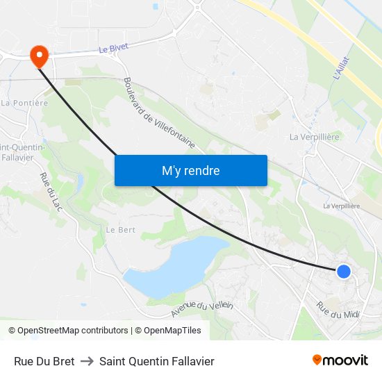 Rue Du Bret to Saint Quentin Fallavier map